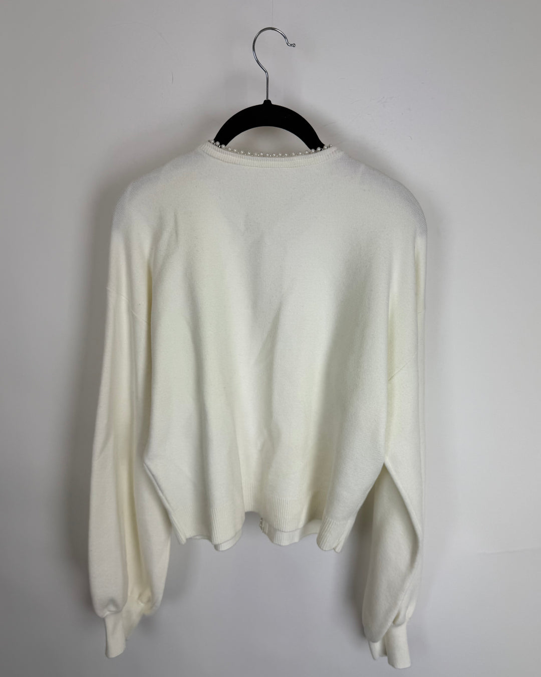 White Faux Pearl Trim Cardigan - 4/6