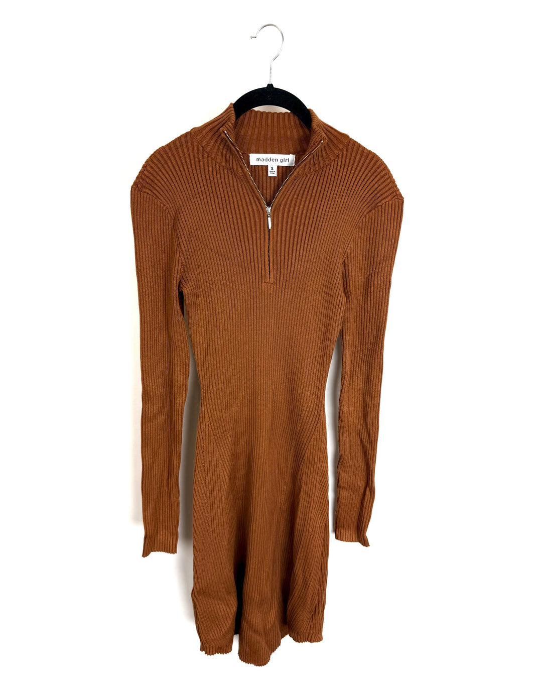 burnt orange sweater dress Burnt Orange Ribbed Knit Long Sleeve Dress