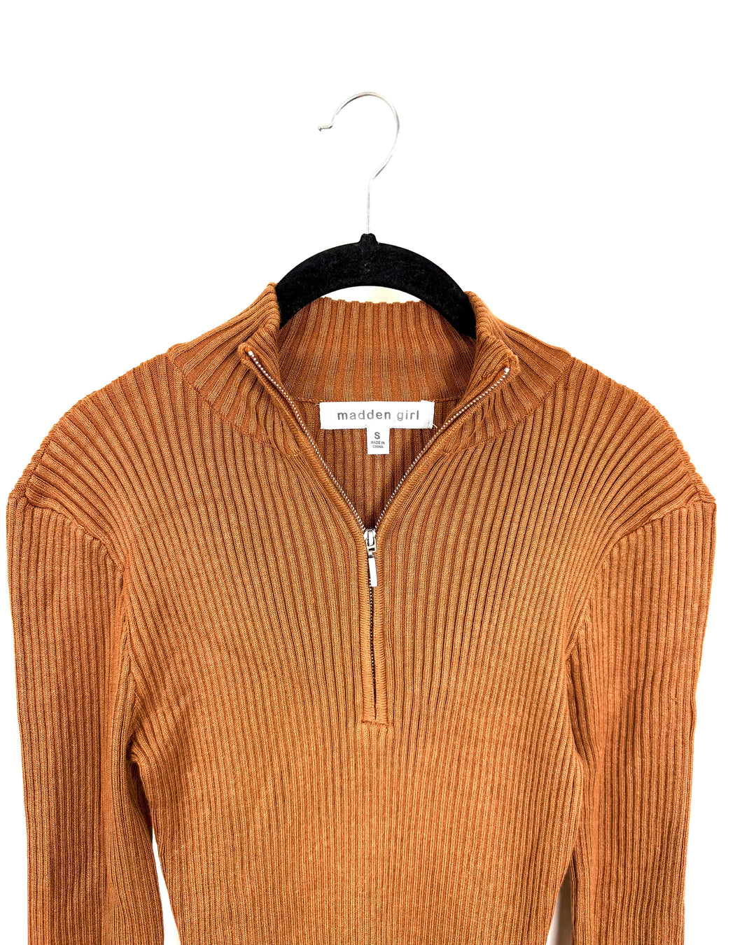 Burnt Orange Ribbed Knit Long Sleeve Dress - Size 4/6