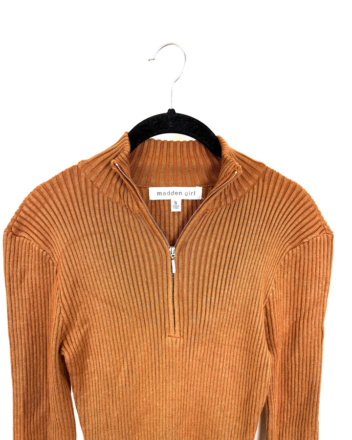 Burnt Orange Ribbed Knit Long Sleeve Dress - Size 4/6