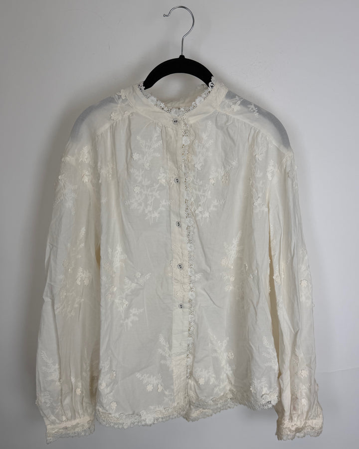Ivory Floral Embroidered Blouse - Size 2/4