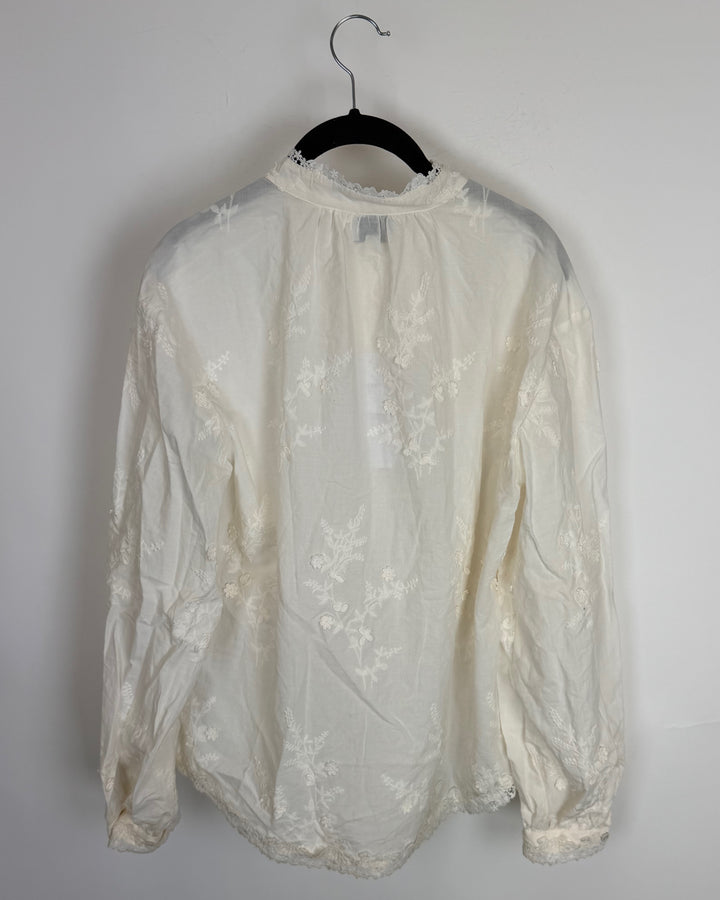 Ivory Floral Embroidered Blouse - Size 2/4