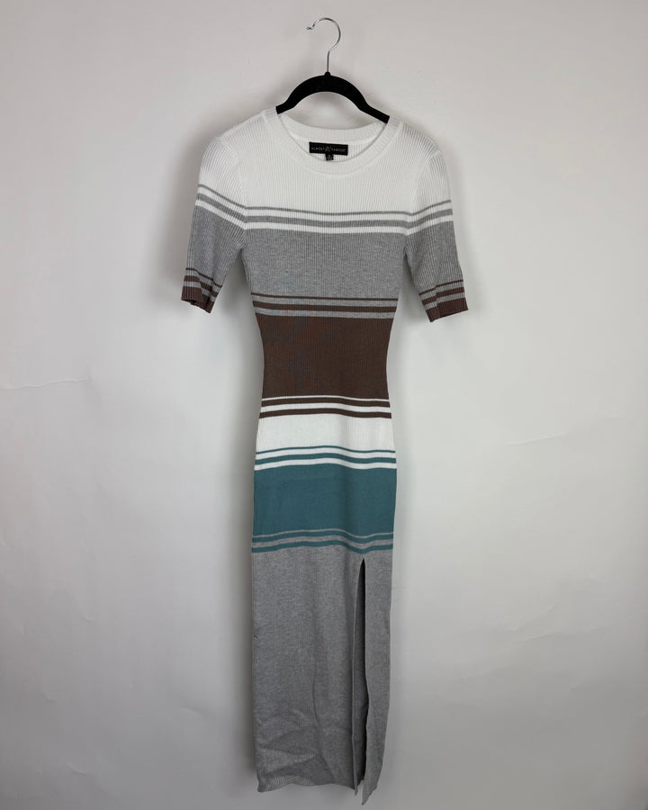 Gray Multicolored Striped Short Sleeve Dress - Size 2/4
