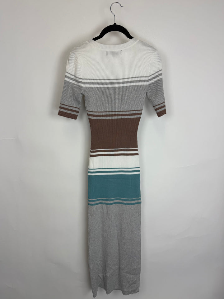 Gray Multicolored Striped Short Sleeve Dress - Size 2/4