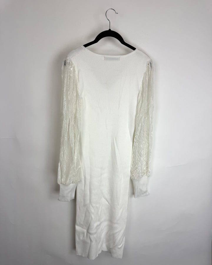White Sheer Sleeve Dress - Size 8/10