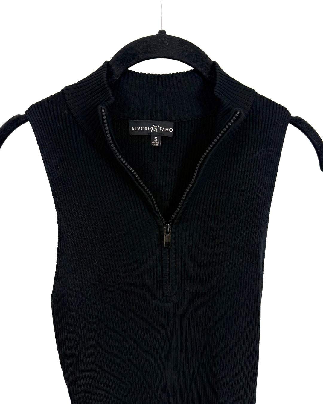 Black Ribbed Zip-up Dress  - Size 0/2