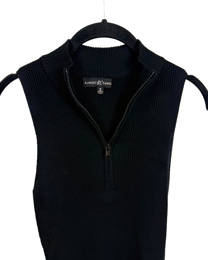 Black Ribbed Zip-up Dress  - Size 0/2
