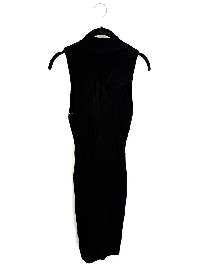 Black Ribbed Zip-up Dress  - Size 0/2