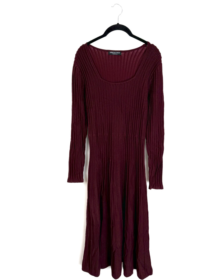 Burgundy Ribbed Knit Long Sleeve Dress - 6/8