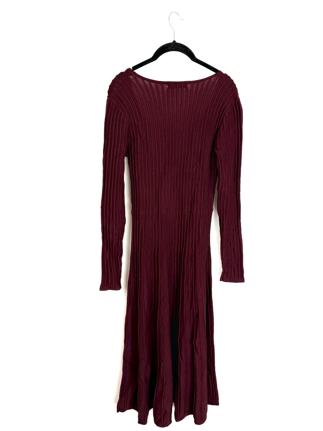 Burgundy Ribbed Knit Long Sleeve Dress - 6/8