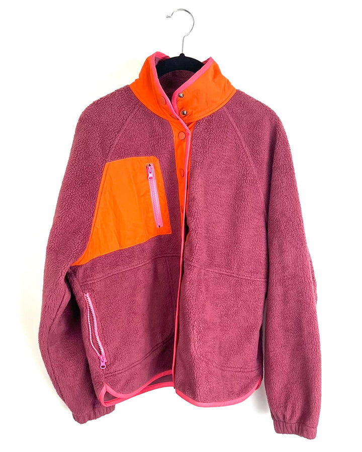 Magenta Color Blocking Sherpa Jacket - Size 4/6