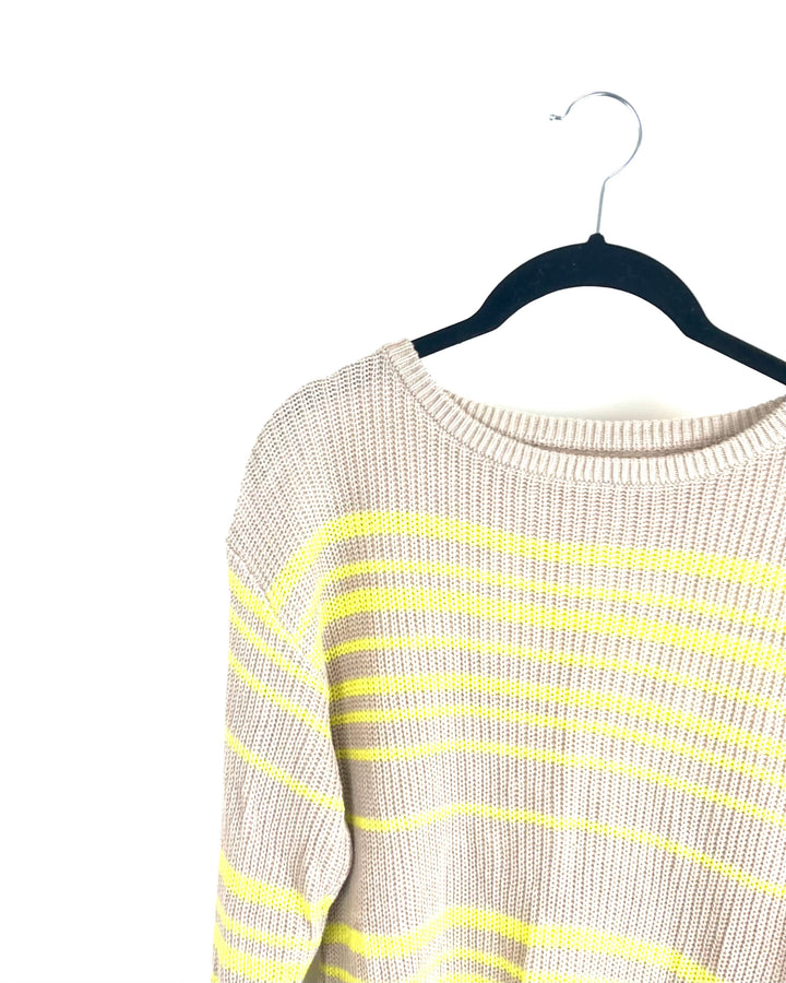 Light Tan & Neon Yellow Striped Sweater - Size 2/4