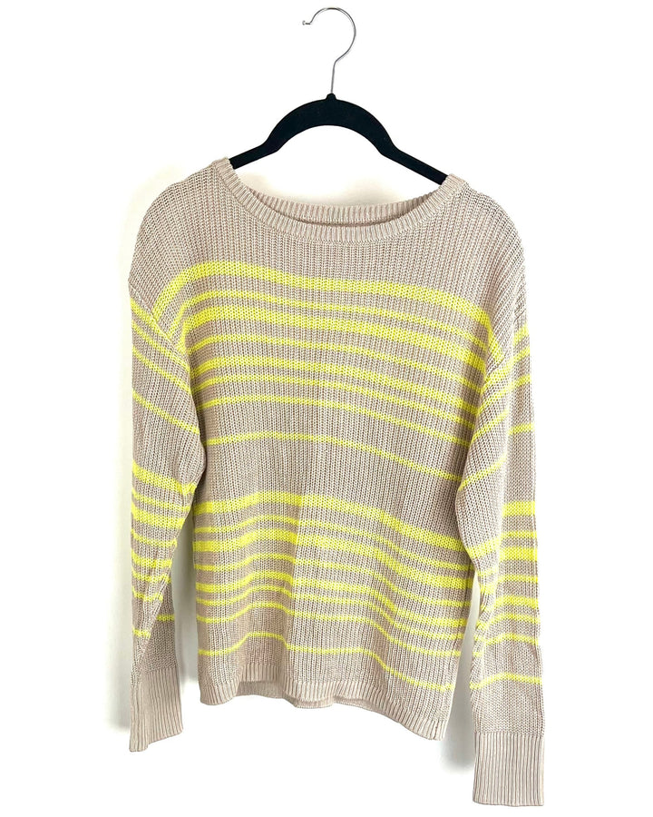 Light Tan & Neon Yellow Striped Sweater - Size 2/4