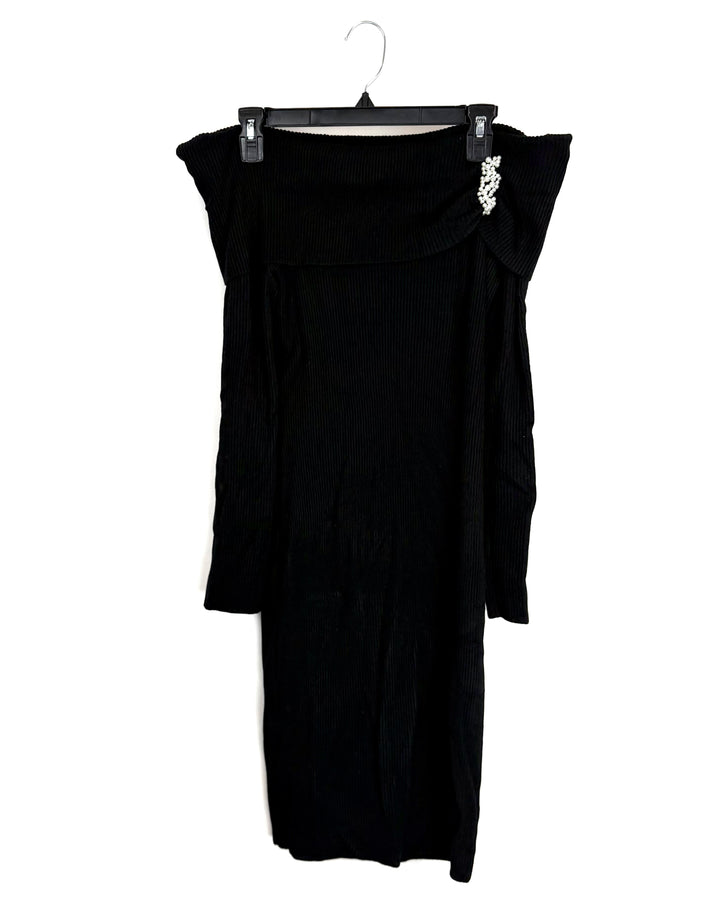 Black Pearl-Embellished Designed Knit Dress - Size 6/8