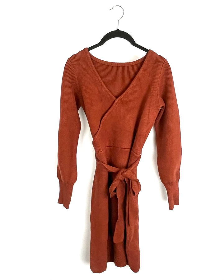Burnt Orange Ribbed Sweater Dress - Size 2/4