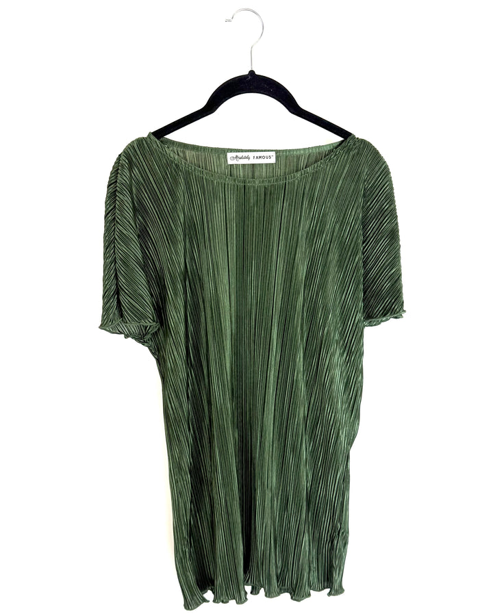 Olive Plisse Short Sleeve Top - Size 6/8