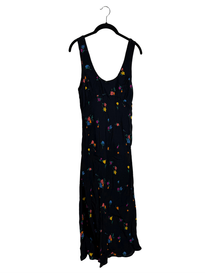 Black Flower Pattern Sleeveless Midi Dress - Size XS and S
