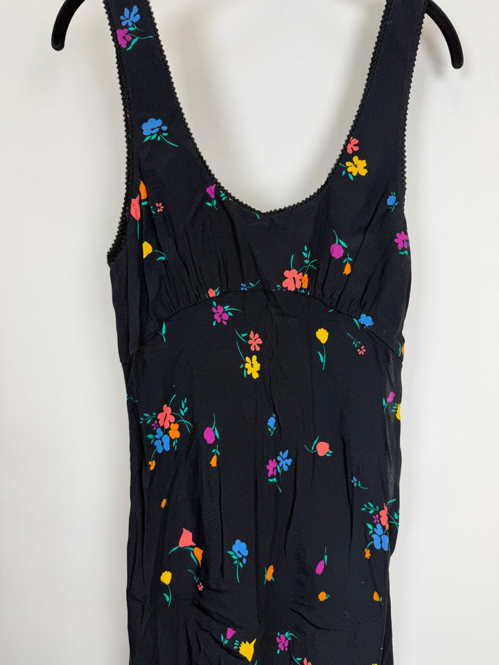 Black Flower Pattern Sleeveless Midi Dress - Size XS and S
