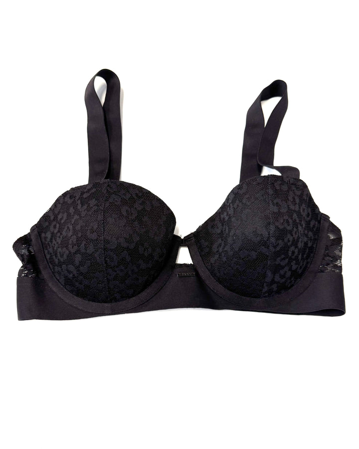 Jet Black Lace Animal Print Bra - 34B