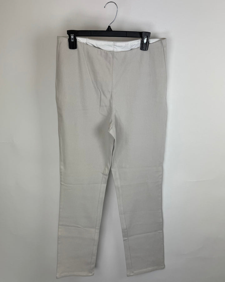 Light Beige Textured Straight Leg Pants - Size 12/14