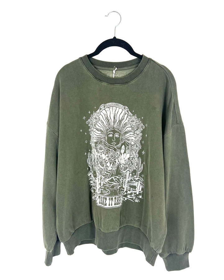 "Take It Easy" Dark Green Crewneck Sweatshirt - Size 4/6