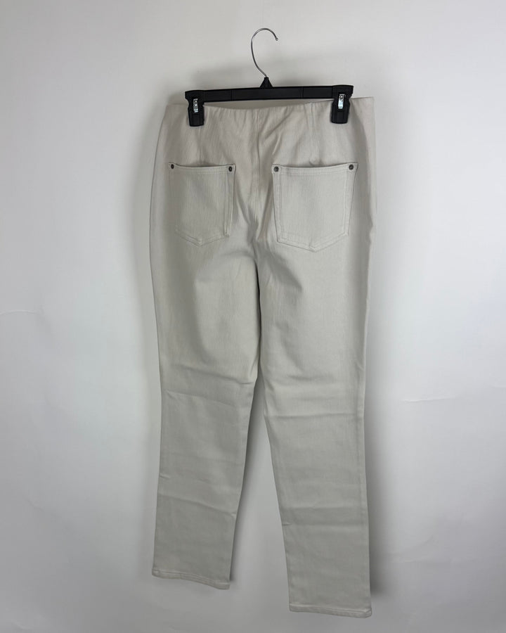 Light Beige Textured Straight Leg Pants - Size 12/14
