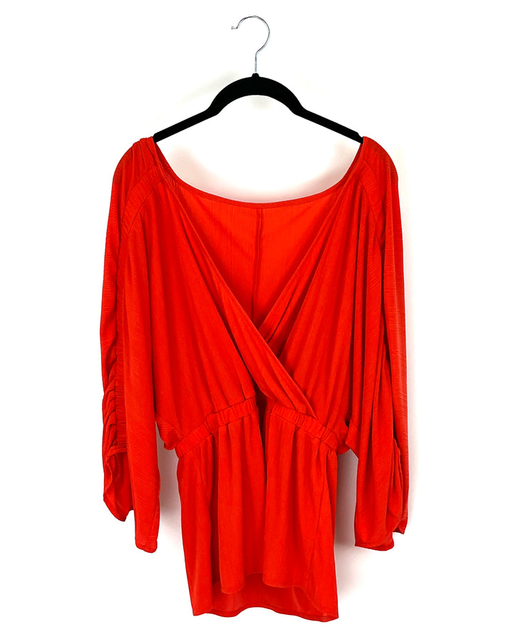 Red Cropped Sleeve Blouse - Size 14