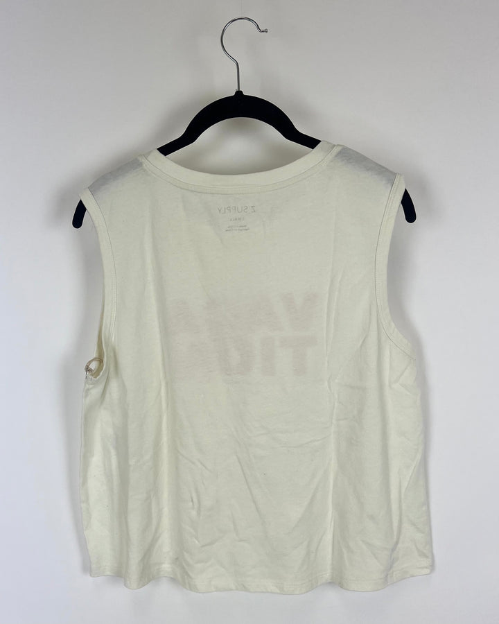 "Vacation" White Muscle Tank - Size 4/6