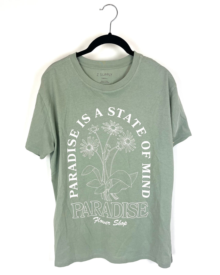 "Paradise Flower Shop" Sage Green Tee - Size 4/6