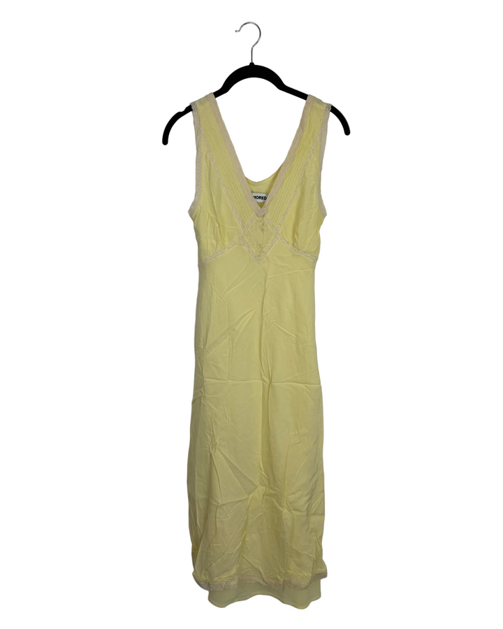Butter Yellow Lace Trim Midi Dress - Size 2/4
