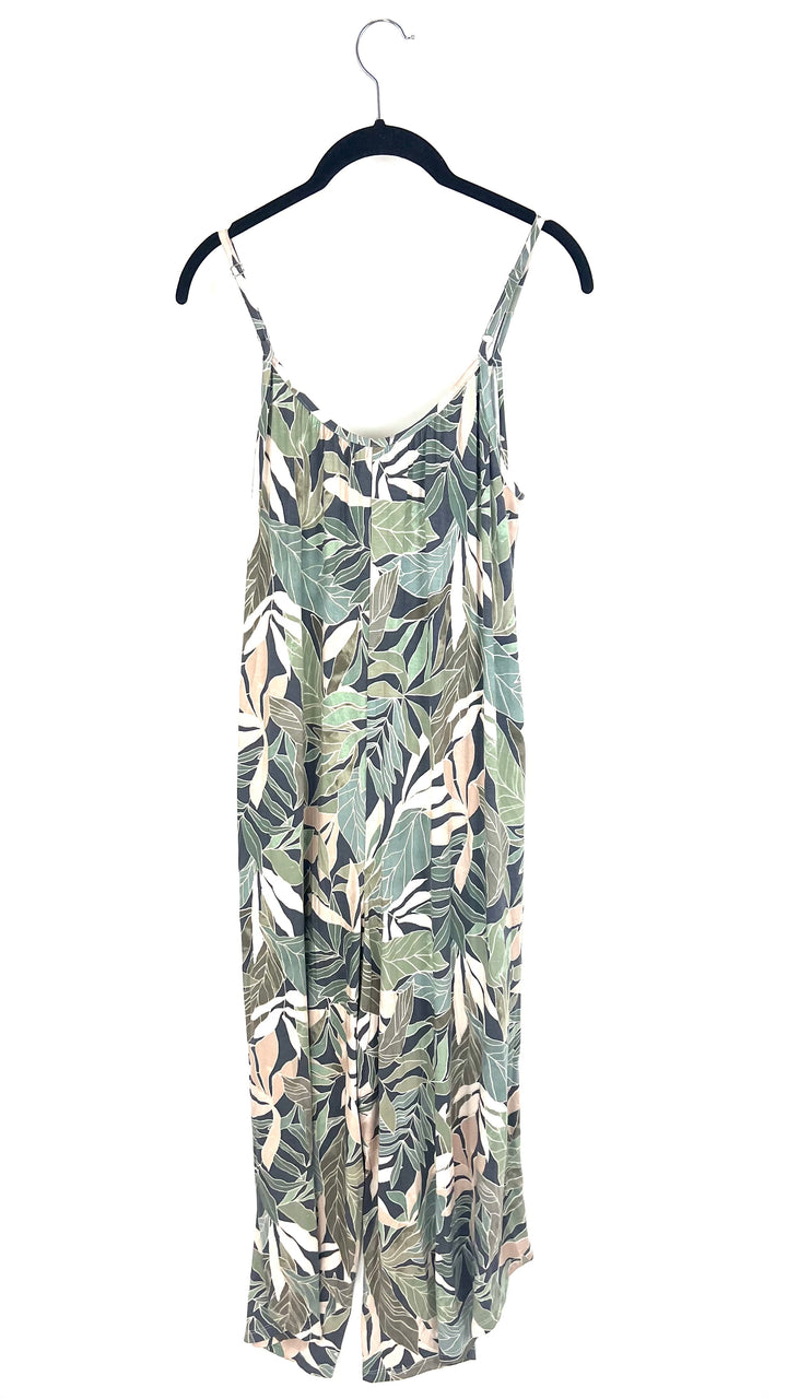 Shades of Green Leaf Sleeveless Cropped Jumpsuit - Size 4/6
