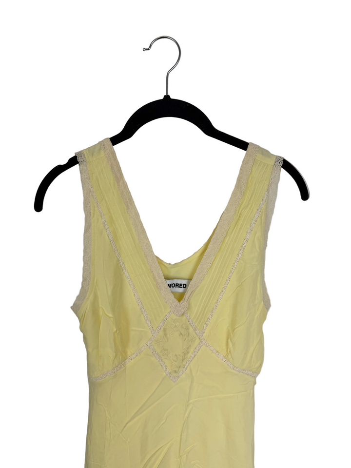 Butter Yellow Lace Trim Midi Dress - Size 2/4
