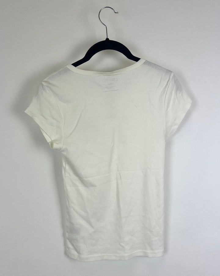 "Je T'aime" White Bow Tee - Size 4/6