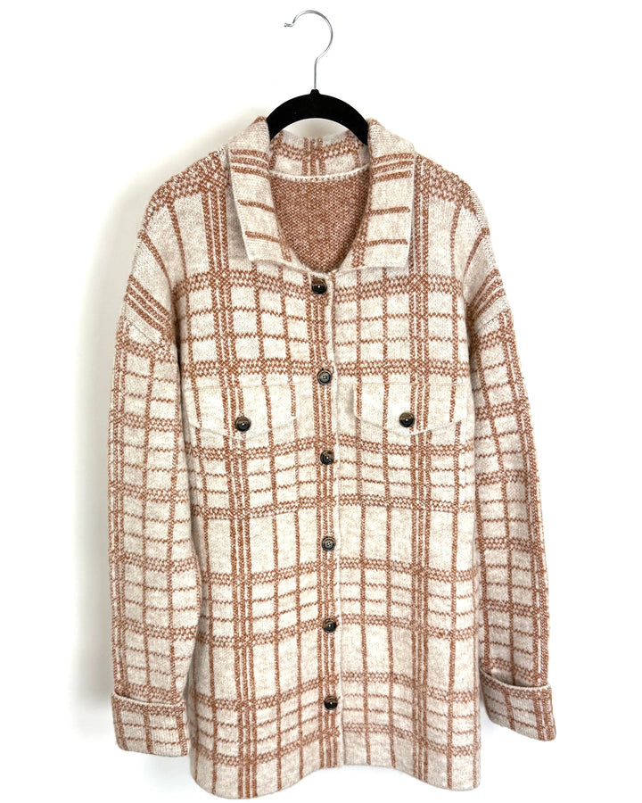 Burnt Orange and Cream Collar Buttoned Sweater - Size 6/8