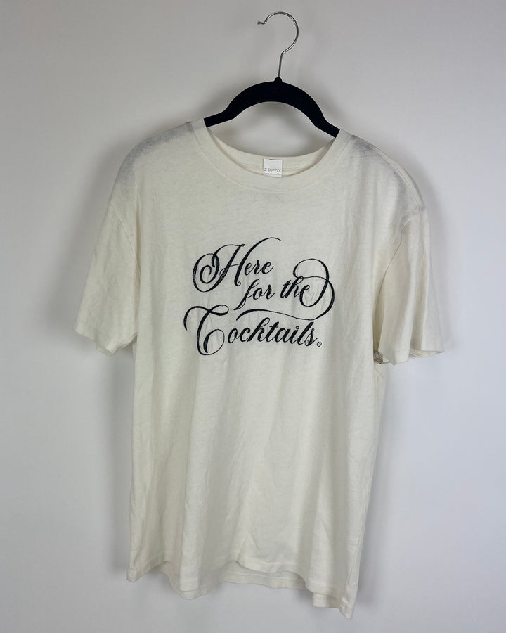 "Here For The Cocktails" White Tee - Size 4/6