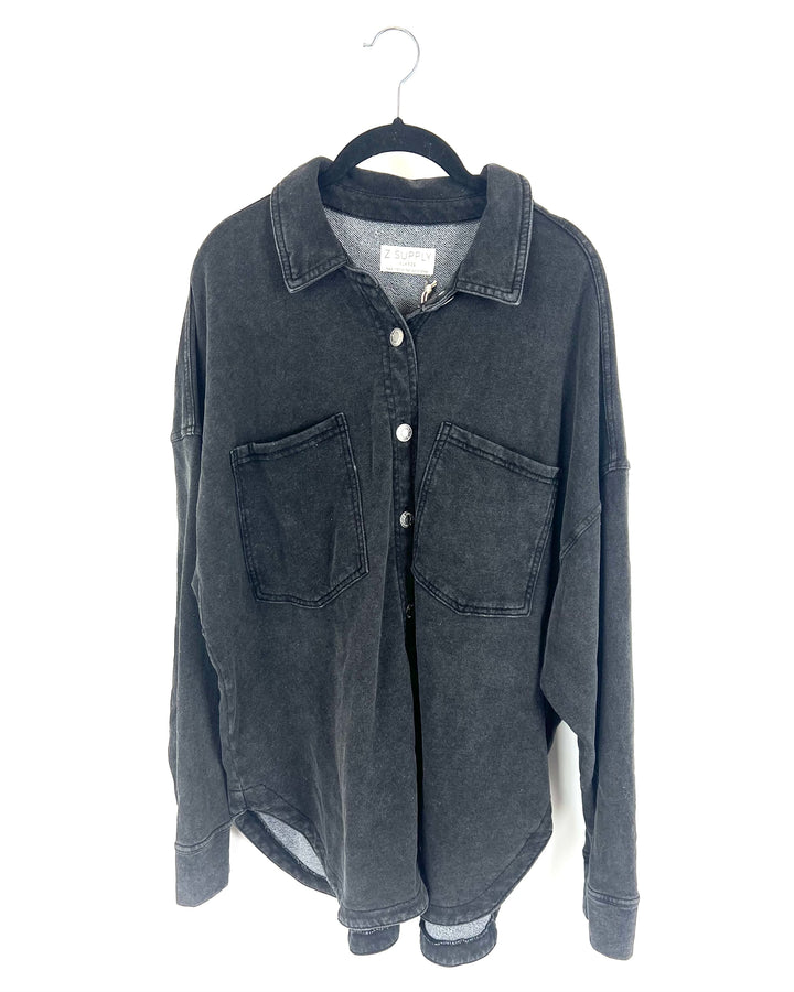 Black Knit Denim Shacket - Size 16/18