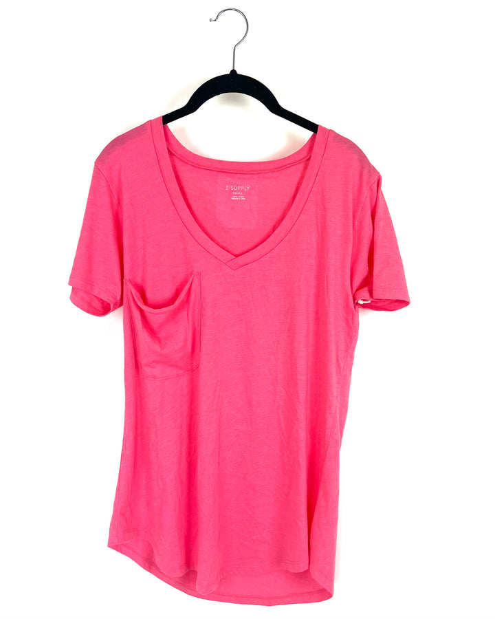 Bright Pink Short Sleeve V-neck Tee - Size 4/6