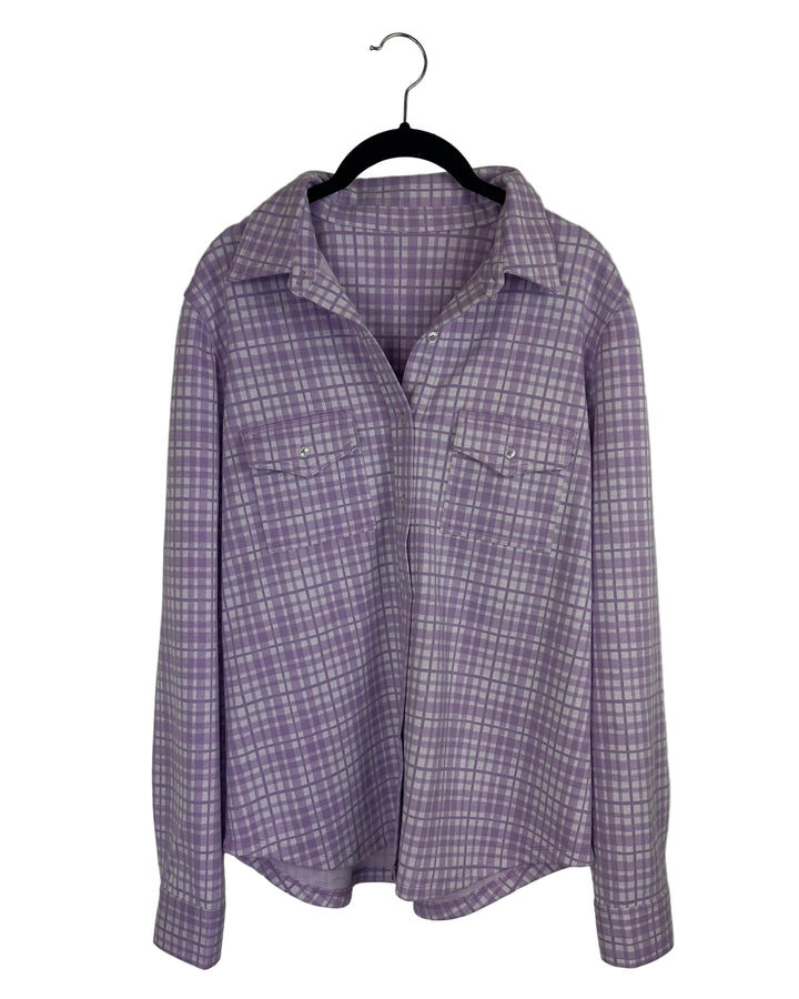 Purple and White Plaid Shacket - Medium