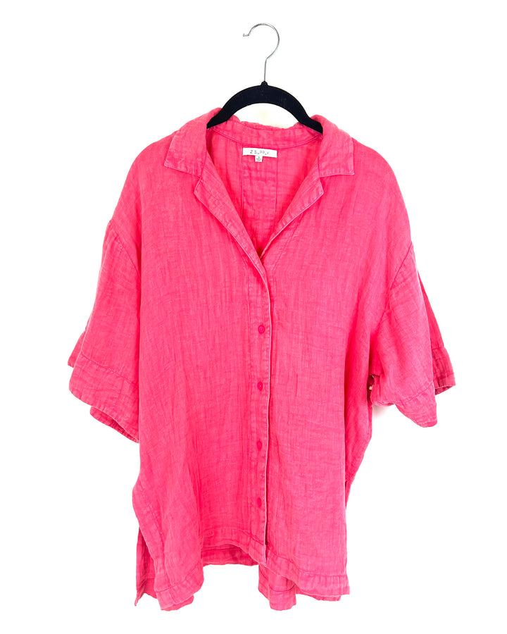 Pink Texture Button Up Lounge Top - Size 4/6