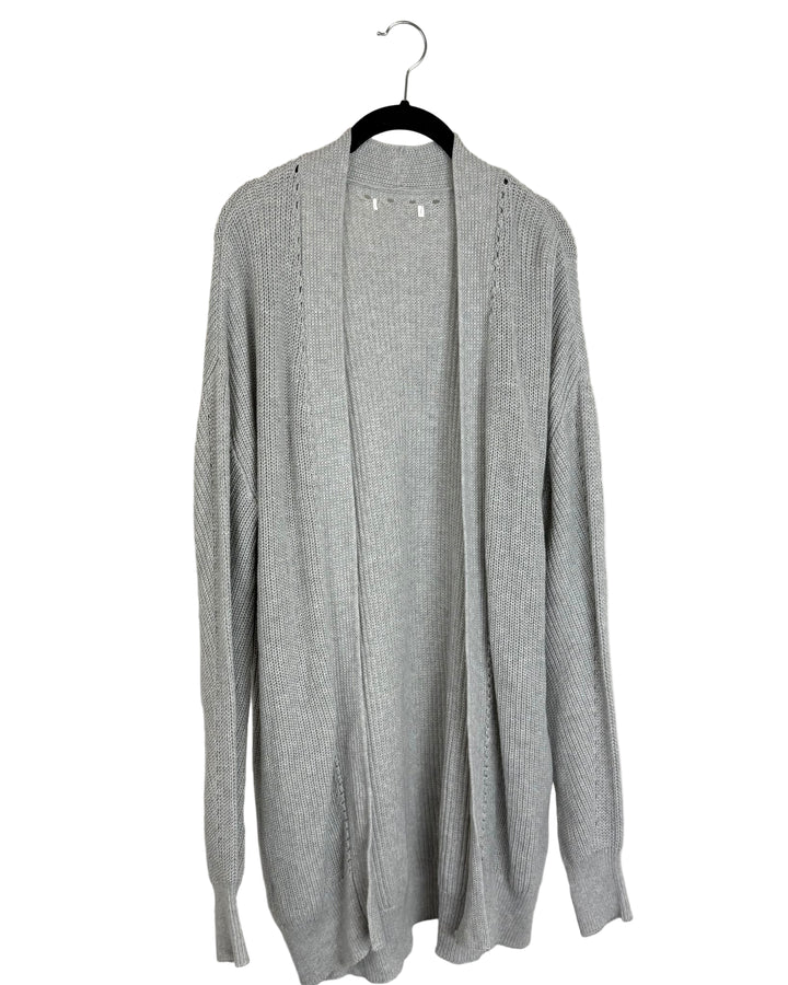 Grey Open Knit Long Cardigan - Size 6/8