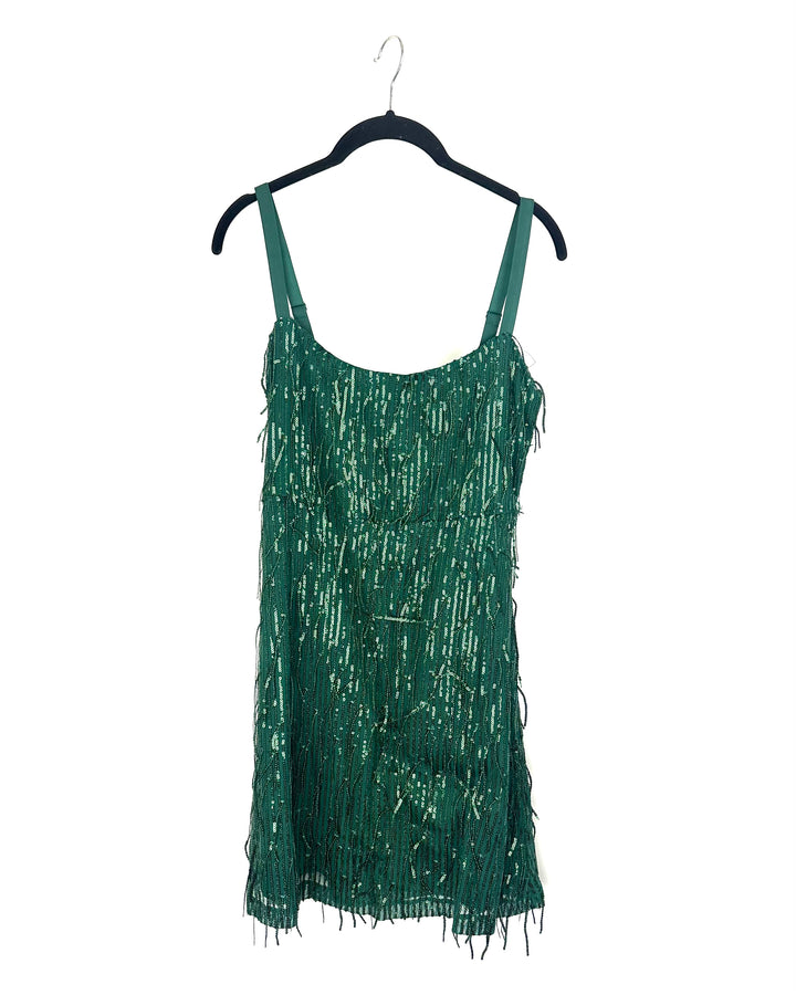 Emerald Green Sequin Fringe Dress - Large
