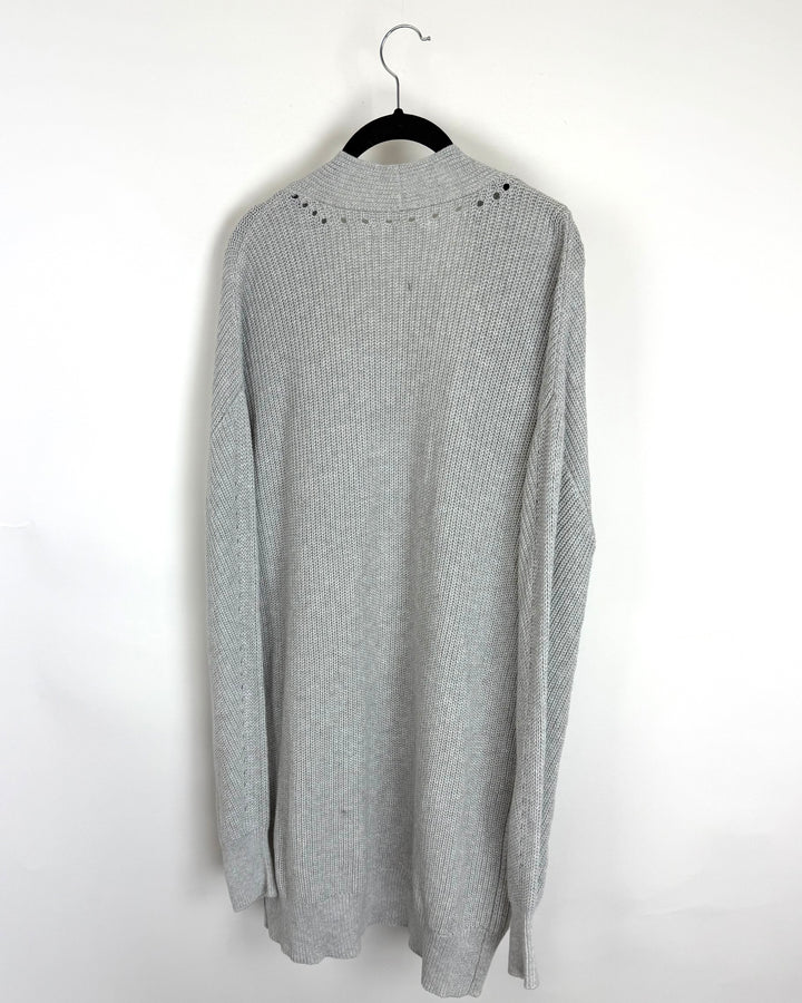 Grey Open Knit Long Cardigan - Size 6/8