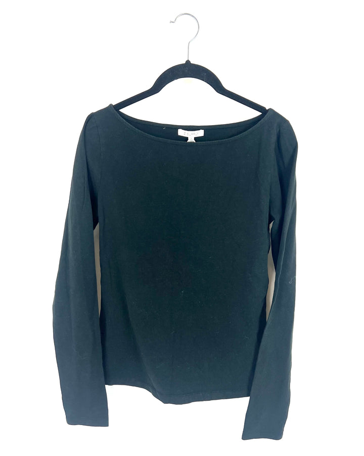 Black Boat Neckline Long Sleeve Top - Size 4/6