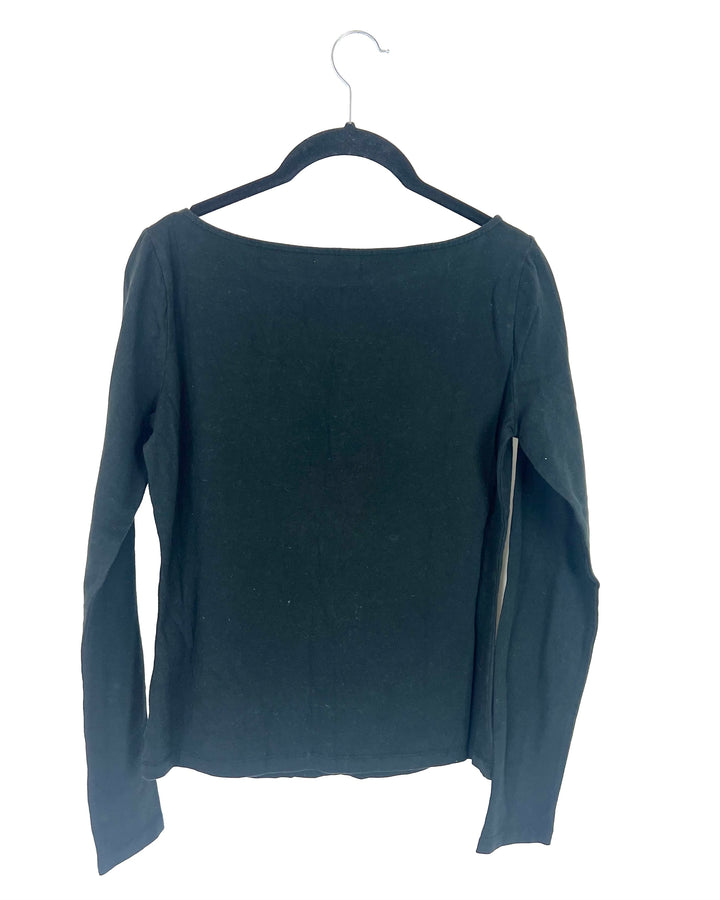 Black Boat Neckline Long Sleeve Top - Size 4/6