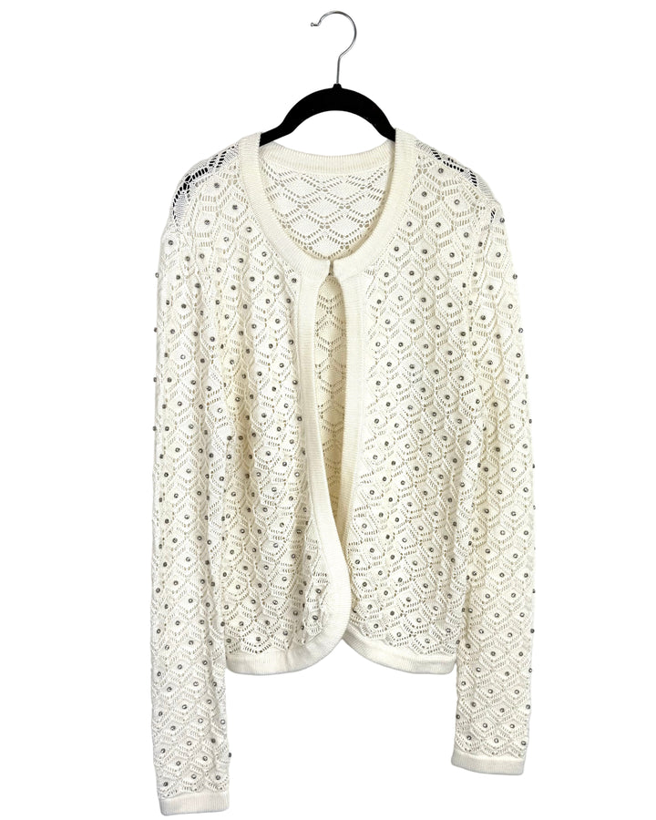 Ivory Knit Sweater with Rhinestone Accents - Size 4/6