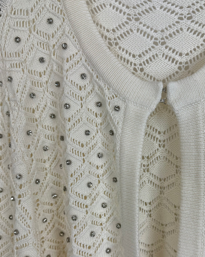 Ivory Knit Sweater with Rhinestone Accents - Size 4/6