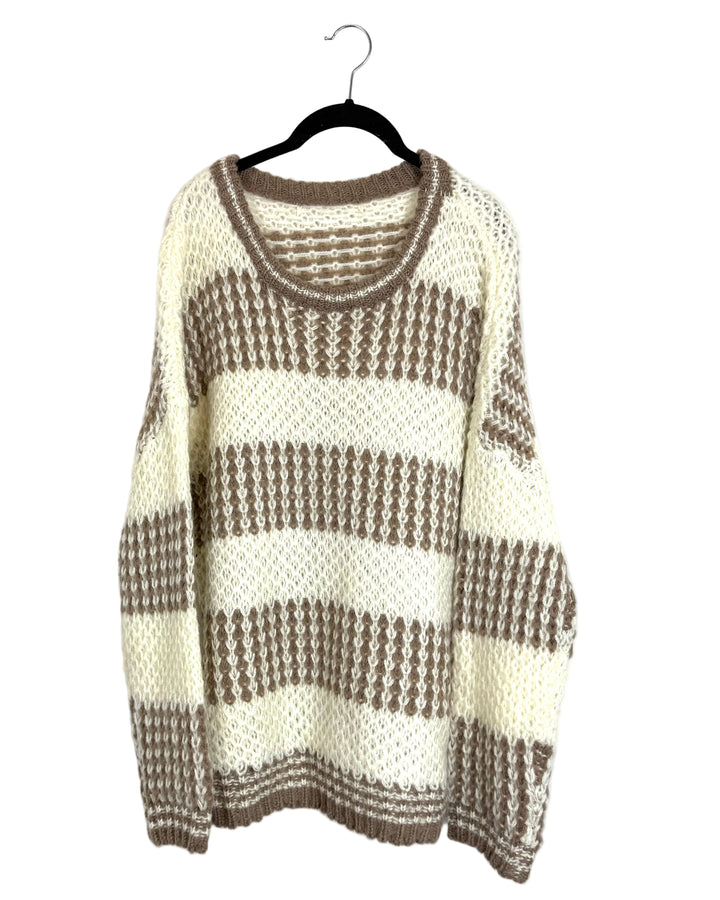 Brown & White Striped Chunky Sweater - Size 4/6