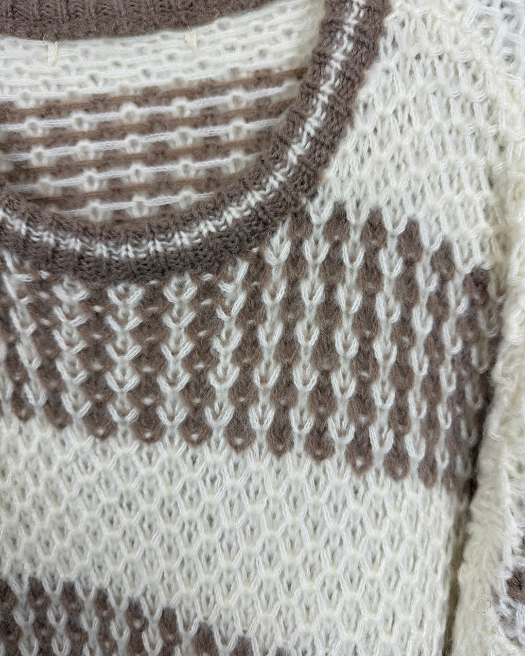 Brown & White Striped Chunky Sweater - Size 4/6