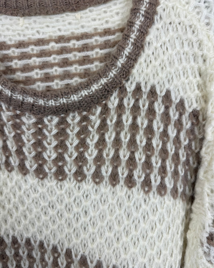 Brown & White Striped Chunky Sweater - Size 4/6