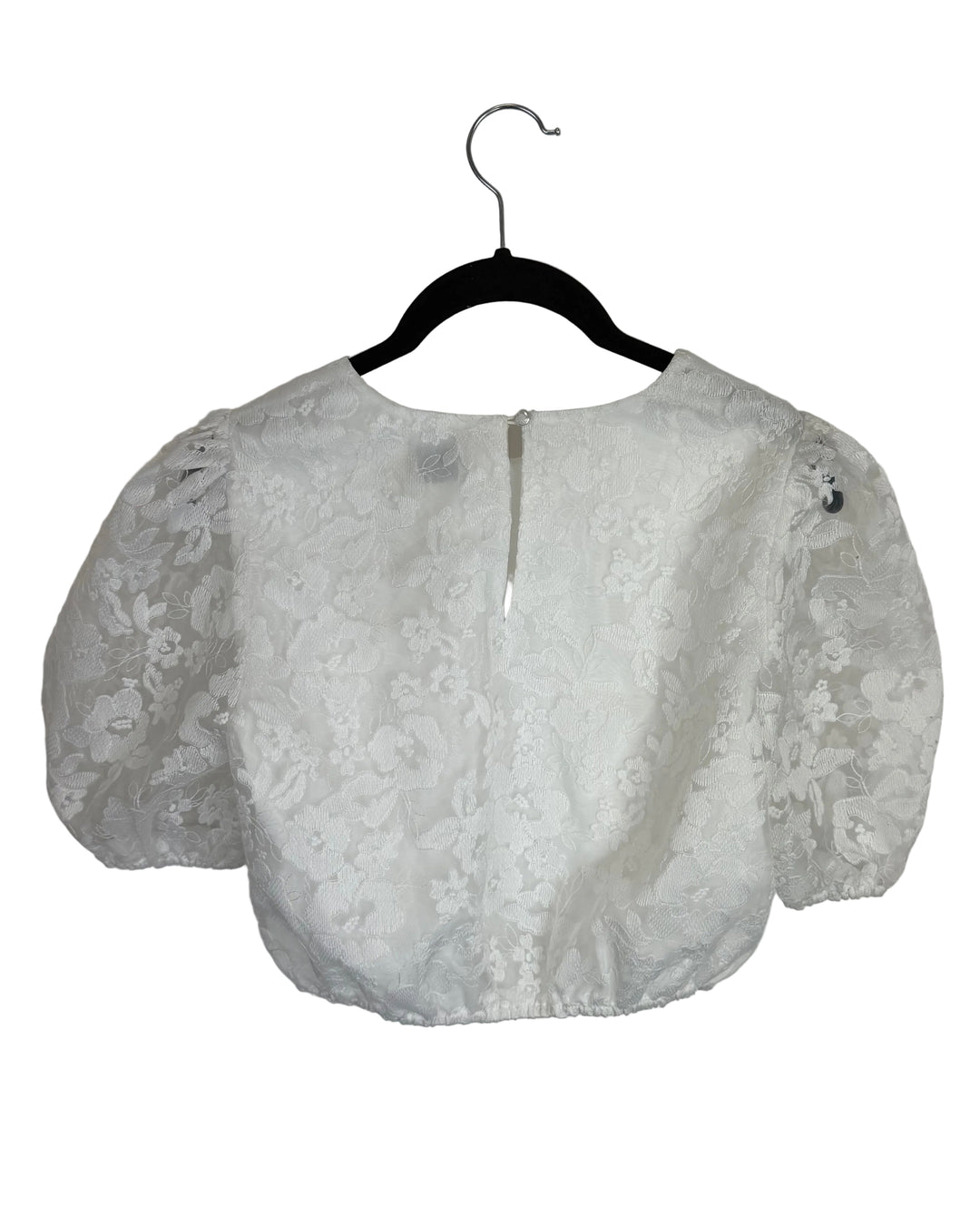 White Floral Lace Puff Sleeve Top  - Small